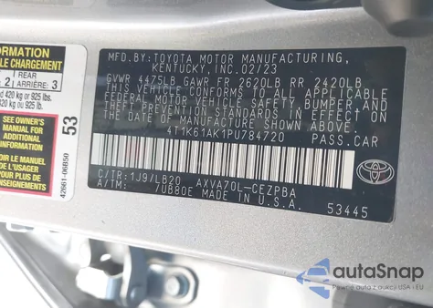 2023 Toyota Camry Xse z USA, uszkodzony, nr VIN 4T1K61AK1PU784720